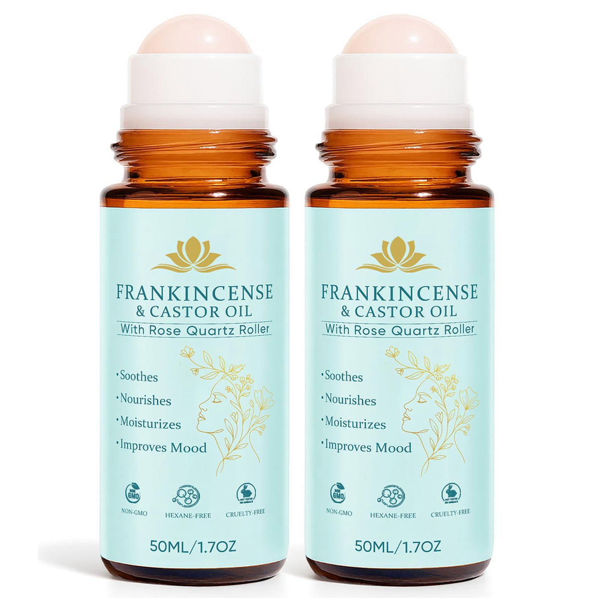 Frankincense and Castor Oil Roll On Rose Quartz Roller