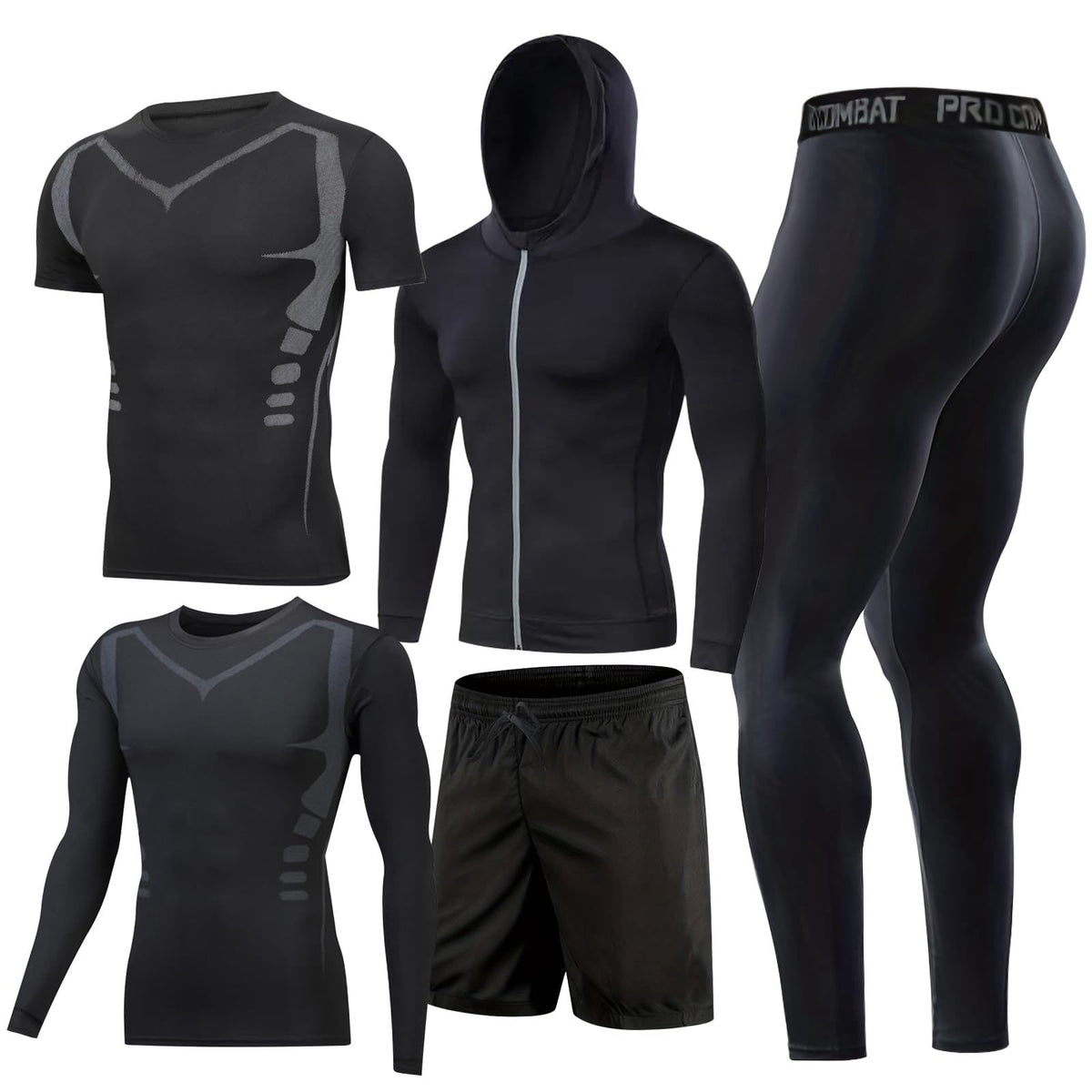 5PCS Gym Clothes for Men Workout Sets Compression Shirt