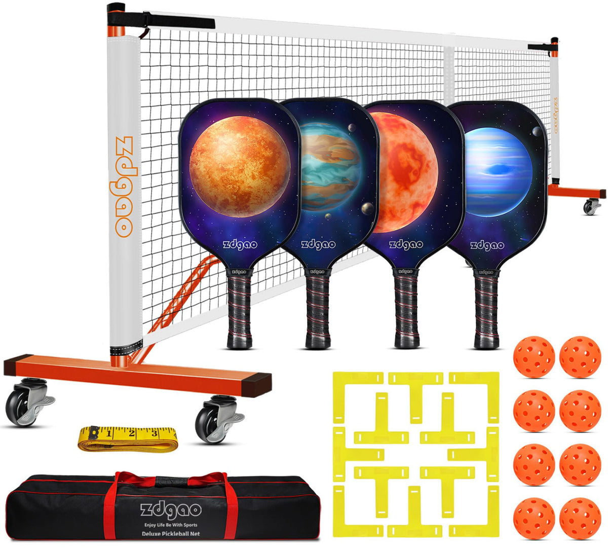 Portable Pickleball Net with 4 Paddles Set for Indoor