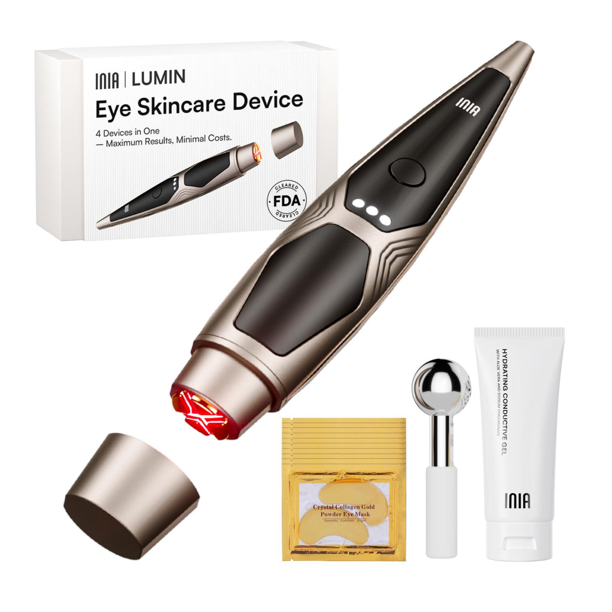 INIA 4 in 1 Heated Eye depuffer Tool Under Eye Red Light