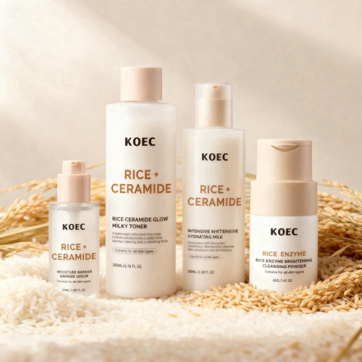Rice Korean Skincare Set 4 Step Routine with Face Wash Toner