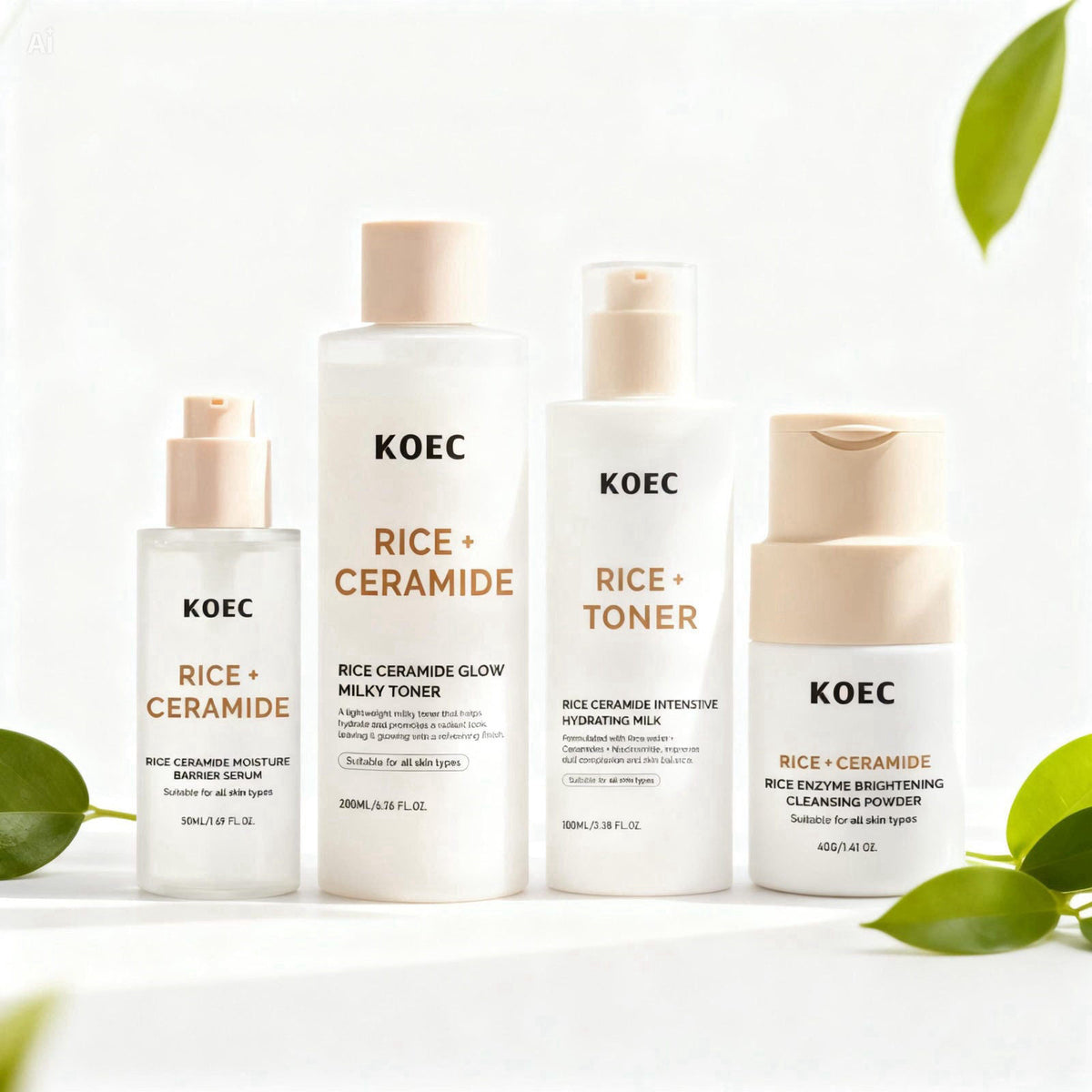 Rice Korean Skincare Set 4 Step Routine with Face Wash Toner