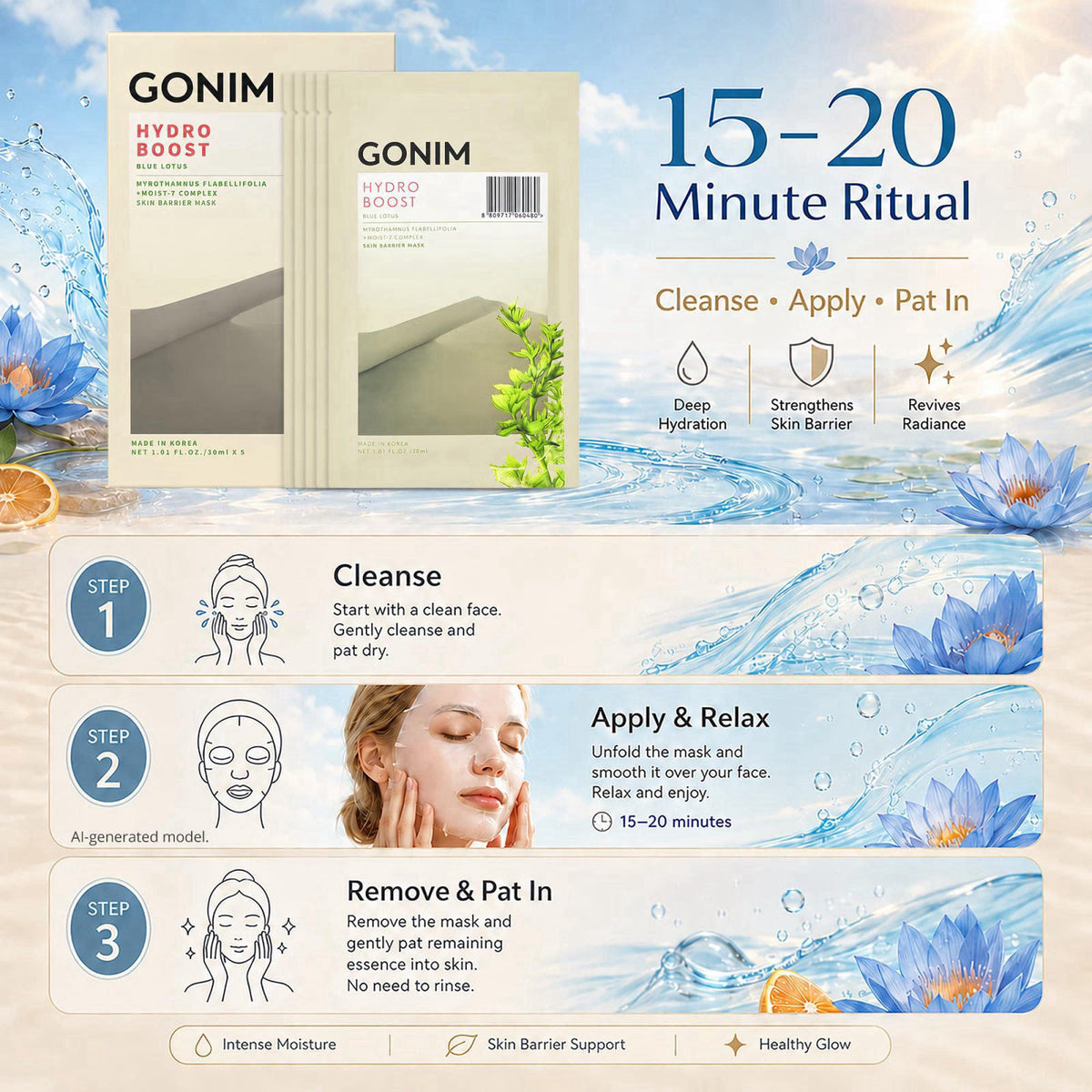 Korean Face Mask Hydrating Face Mask with Hyaluronic Acid