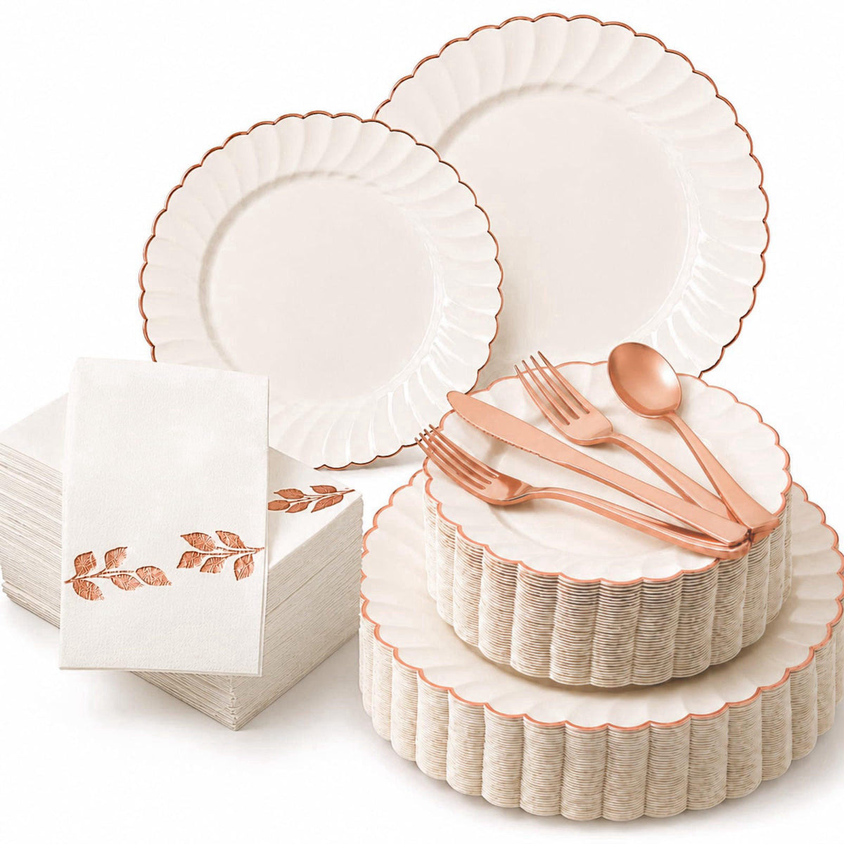 HEAVYWEIGHT Scalloped Rose Gold Disposable Dinnerware Set