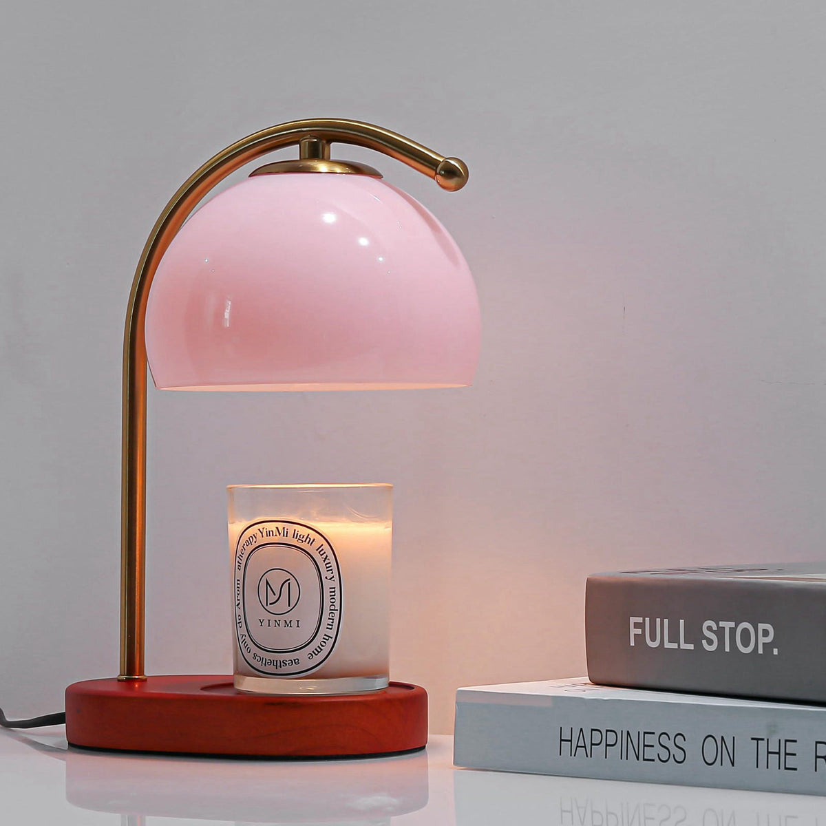 FCTWAKS Mid Century Pink Glass Candle Warmer Lamp with Timer