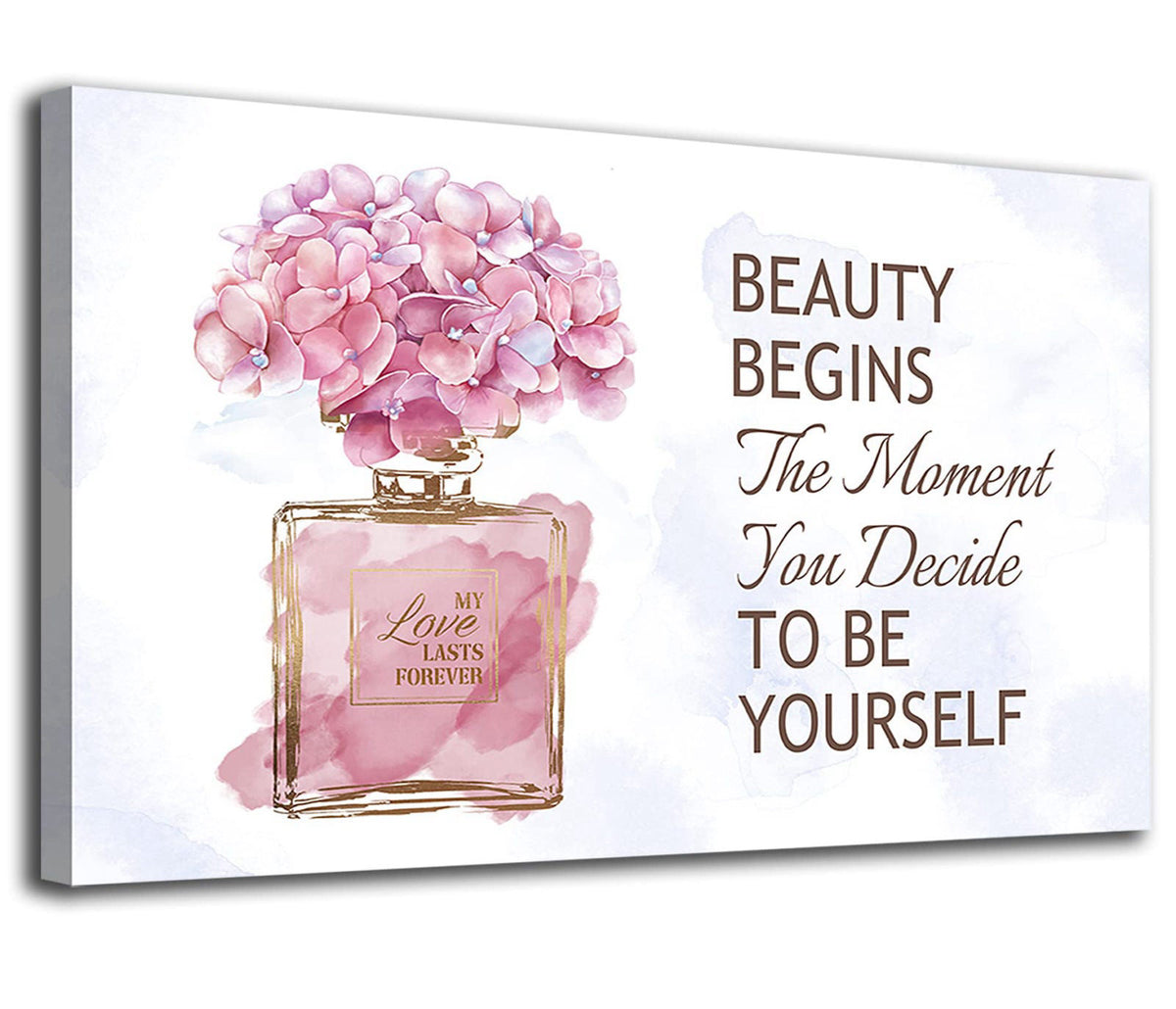 arteWOODS Fashioner Perfume Canvas Wall Art Gold Bottle Pink