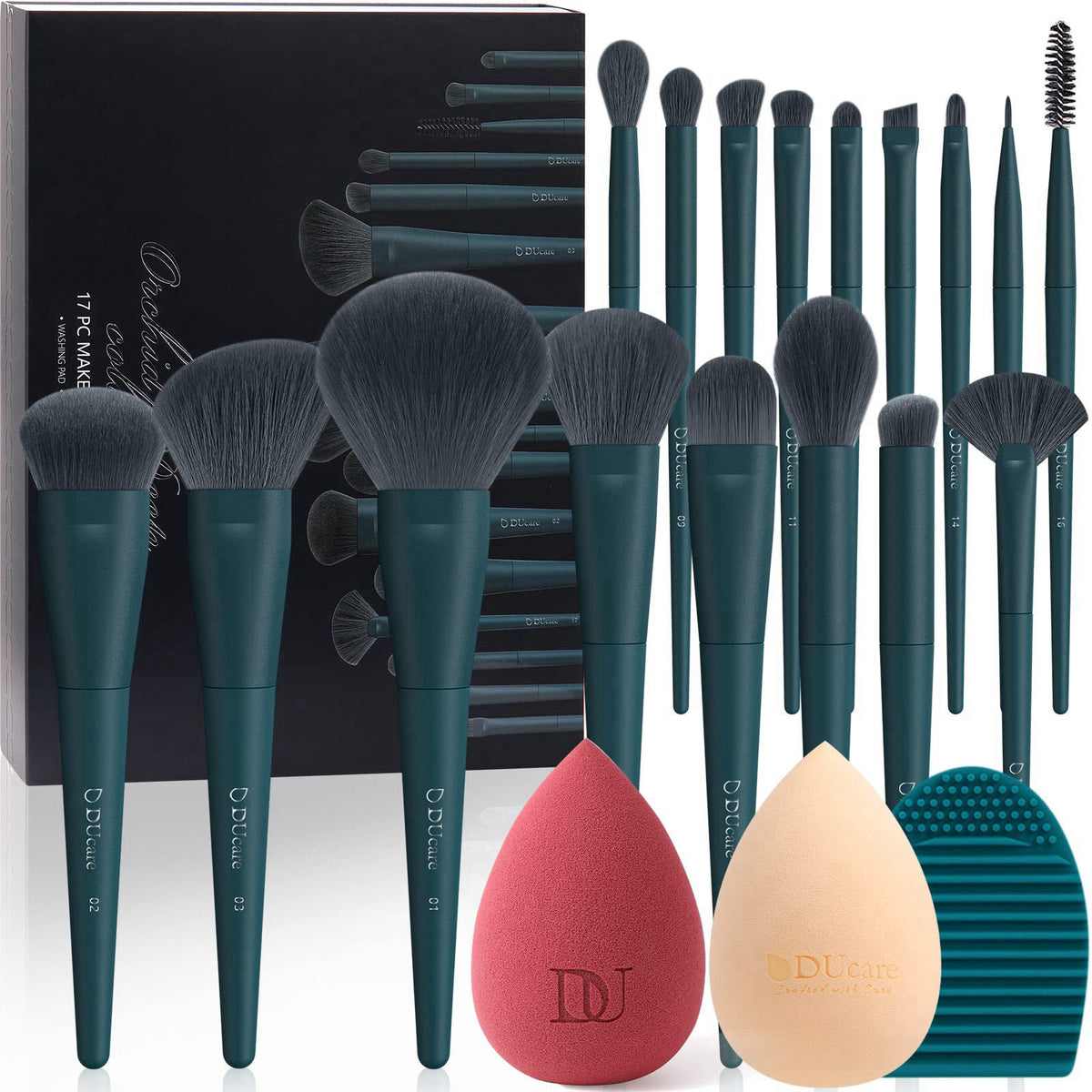 DUcare Makeup Brushes Set 17 Pcs with Brush Cleaning Mat and