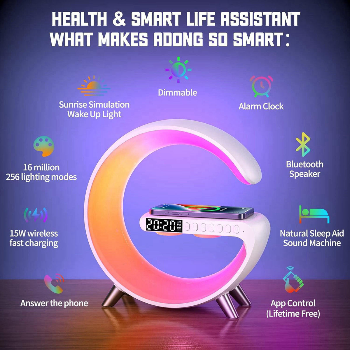 Smart LED Table Lamp 4 in 1 Wireless Charger with Speaker