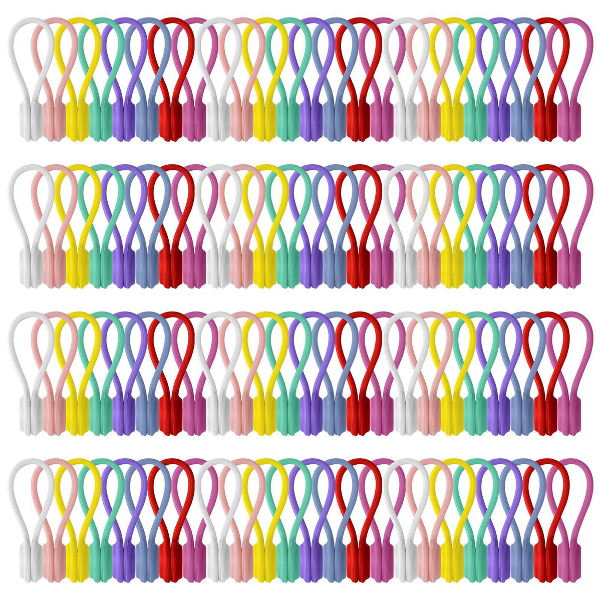 96 Pack Reusable Silicone Magnetic Cable Ties 8 Colors Multi