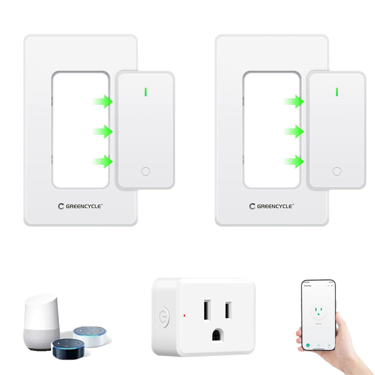 Greencycle WiFi Plug with 2 Wall Switches App Voice Wireless