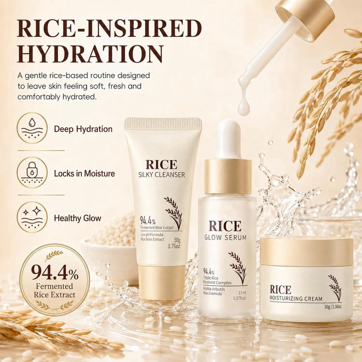 17PCS Korean Skin Care Set Rice Skincare Set for Women Kids