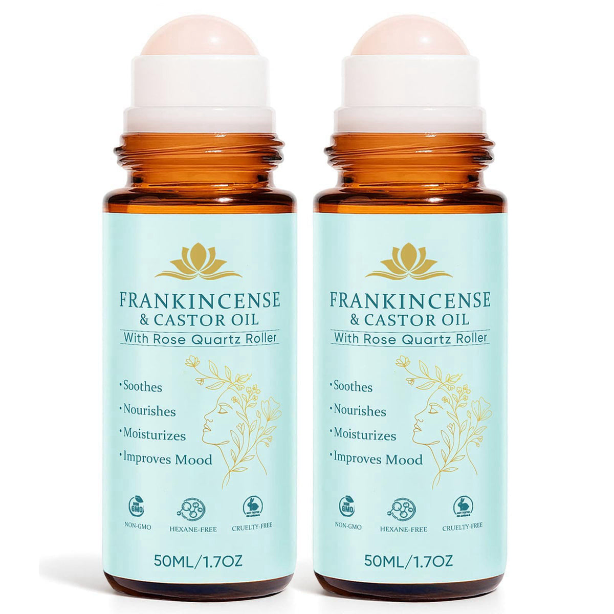 Frankincense and Castor Oil Roll On Rose Quartz Roller by Peehss — view 2