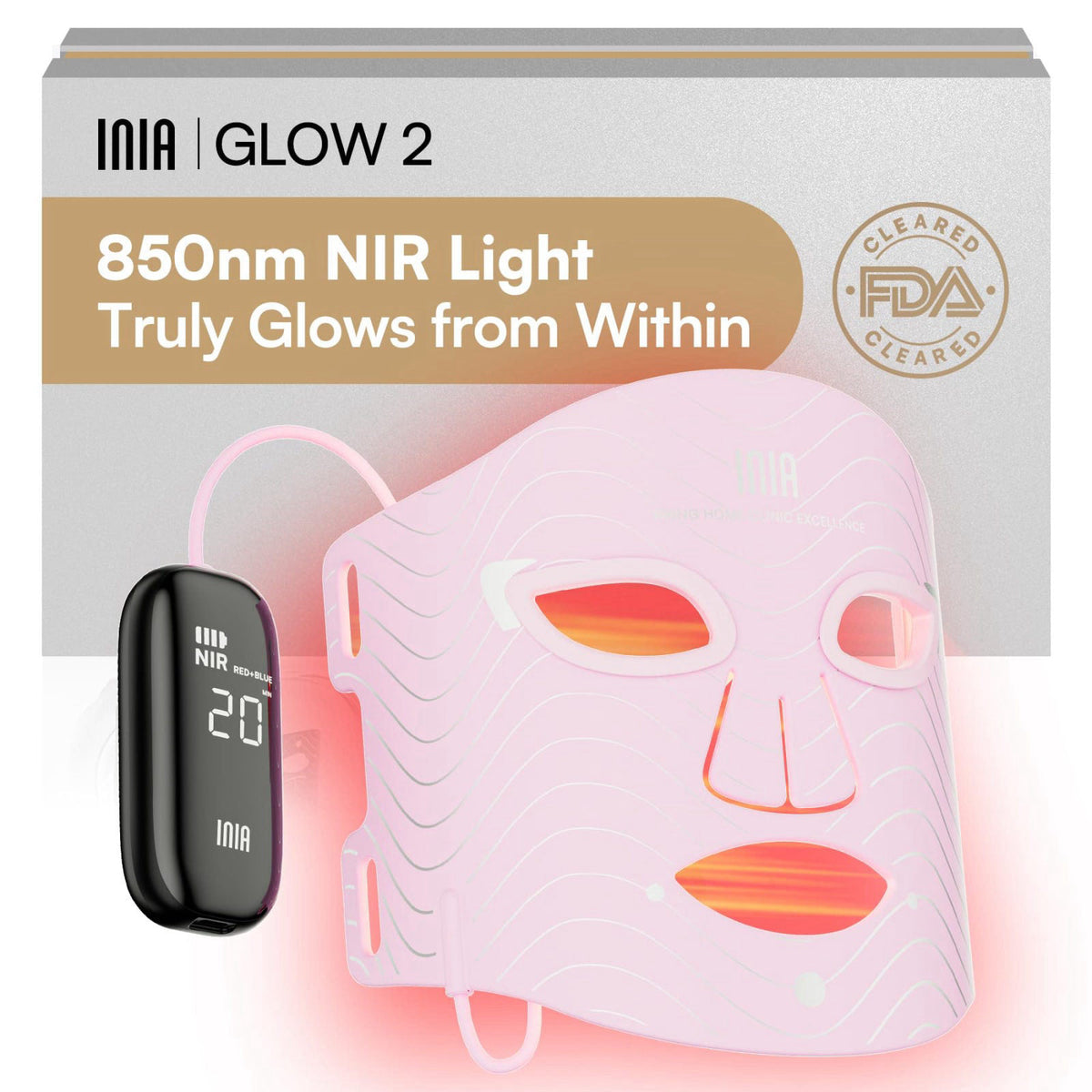 INIA Red Light Therapy Mask for Face 850nm NIR Red Blue LED