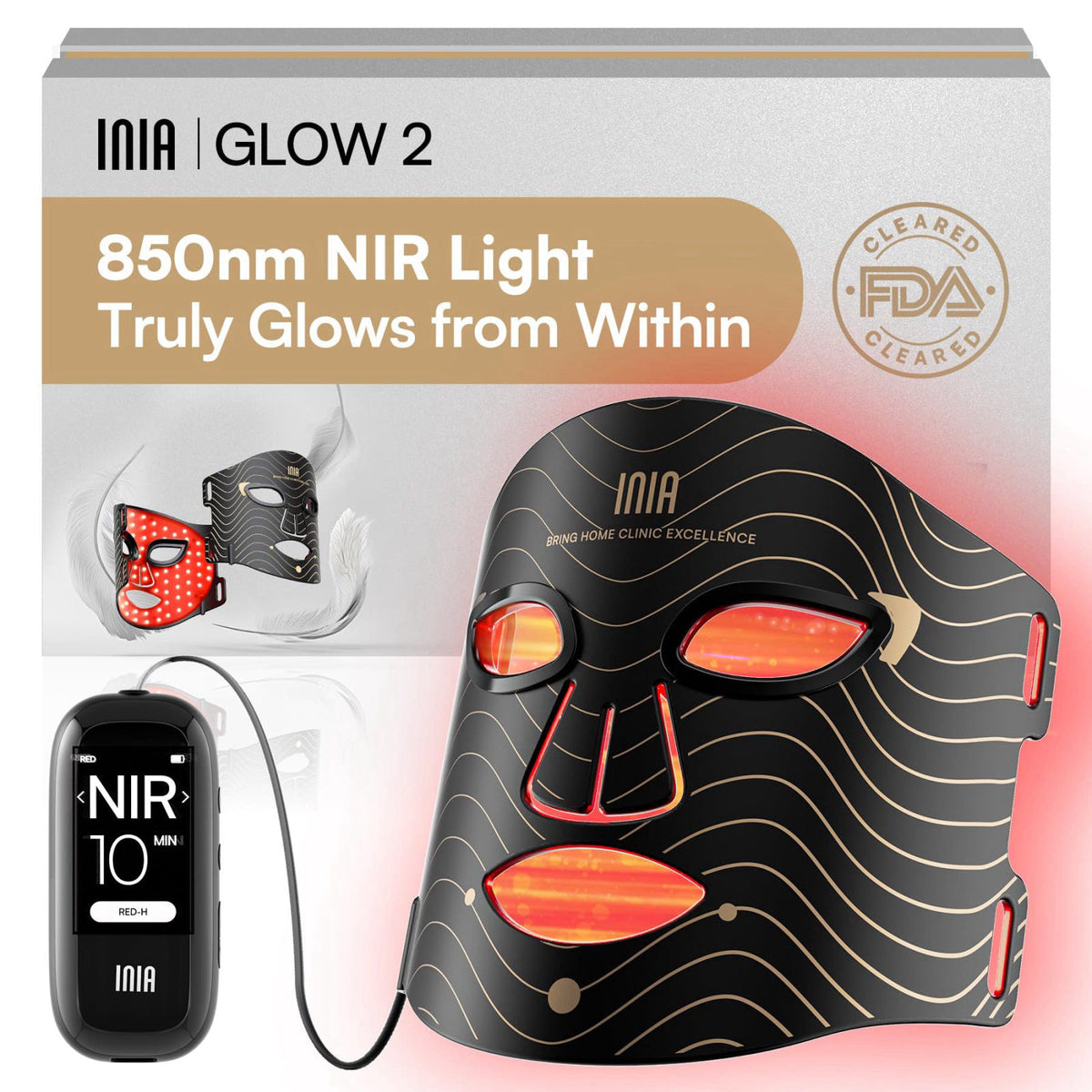 INIA Red Light Therapy Mask for Face 850nm NIR Red Blue LED