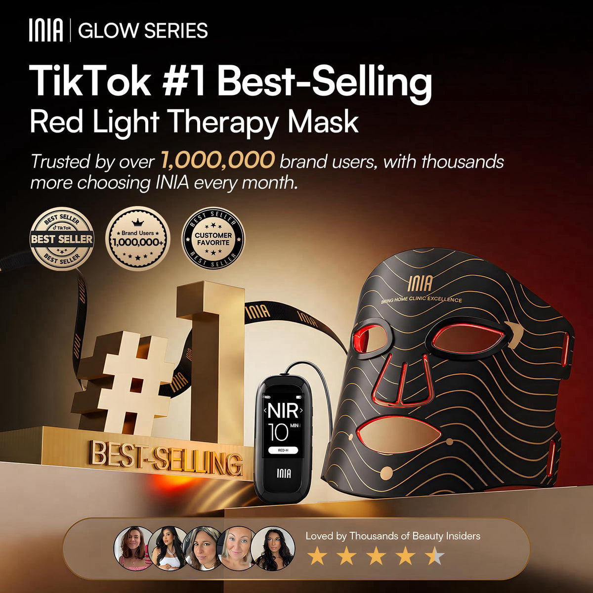 INIA Red Light Therapy Mask for Face 850nm NIR Red Blue LED