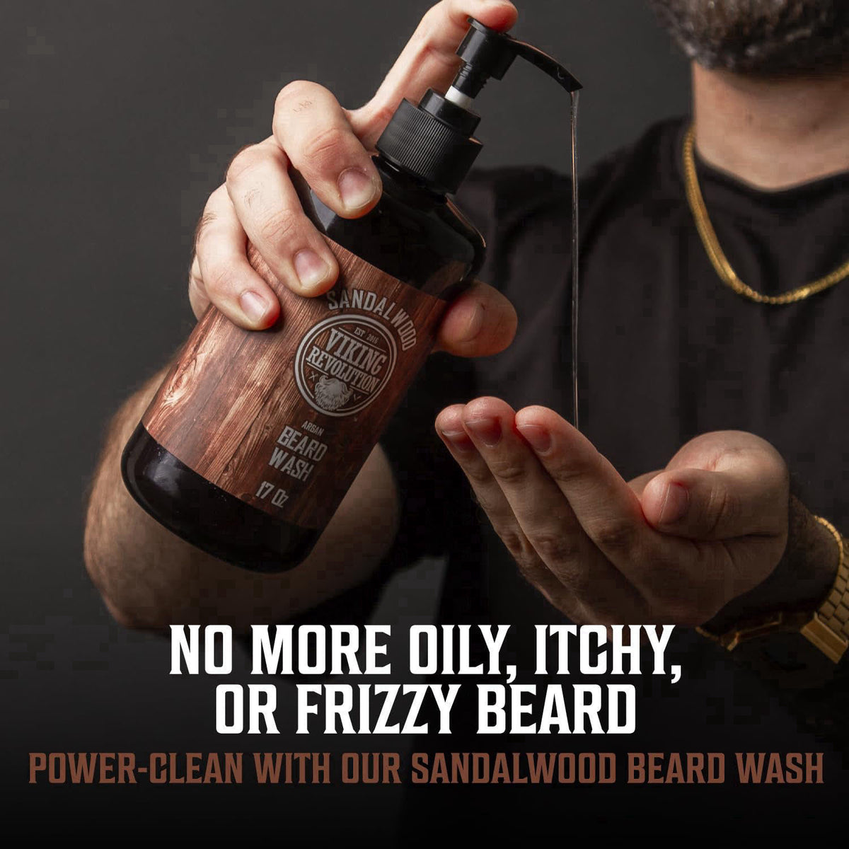 Viking Revolution Beard Wash & Conditioner Set - Sandalwood - 17 oz – packaging and label