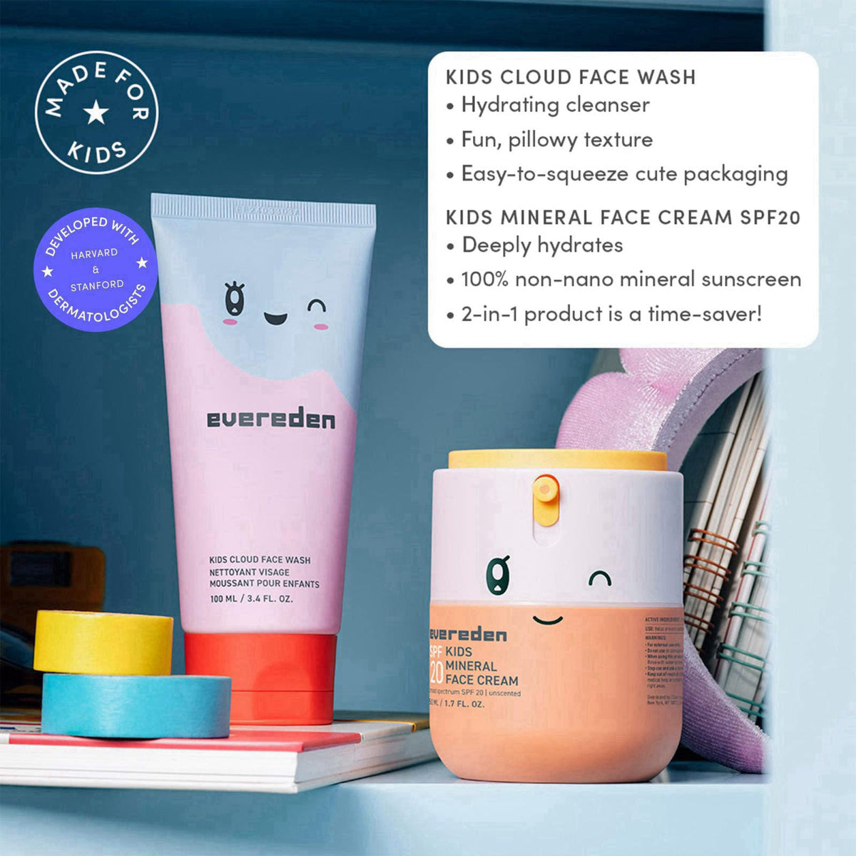 Evereden Kids Face Wash SPF 20 Cream Dermatologist Tested