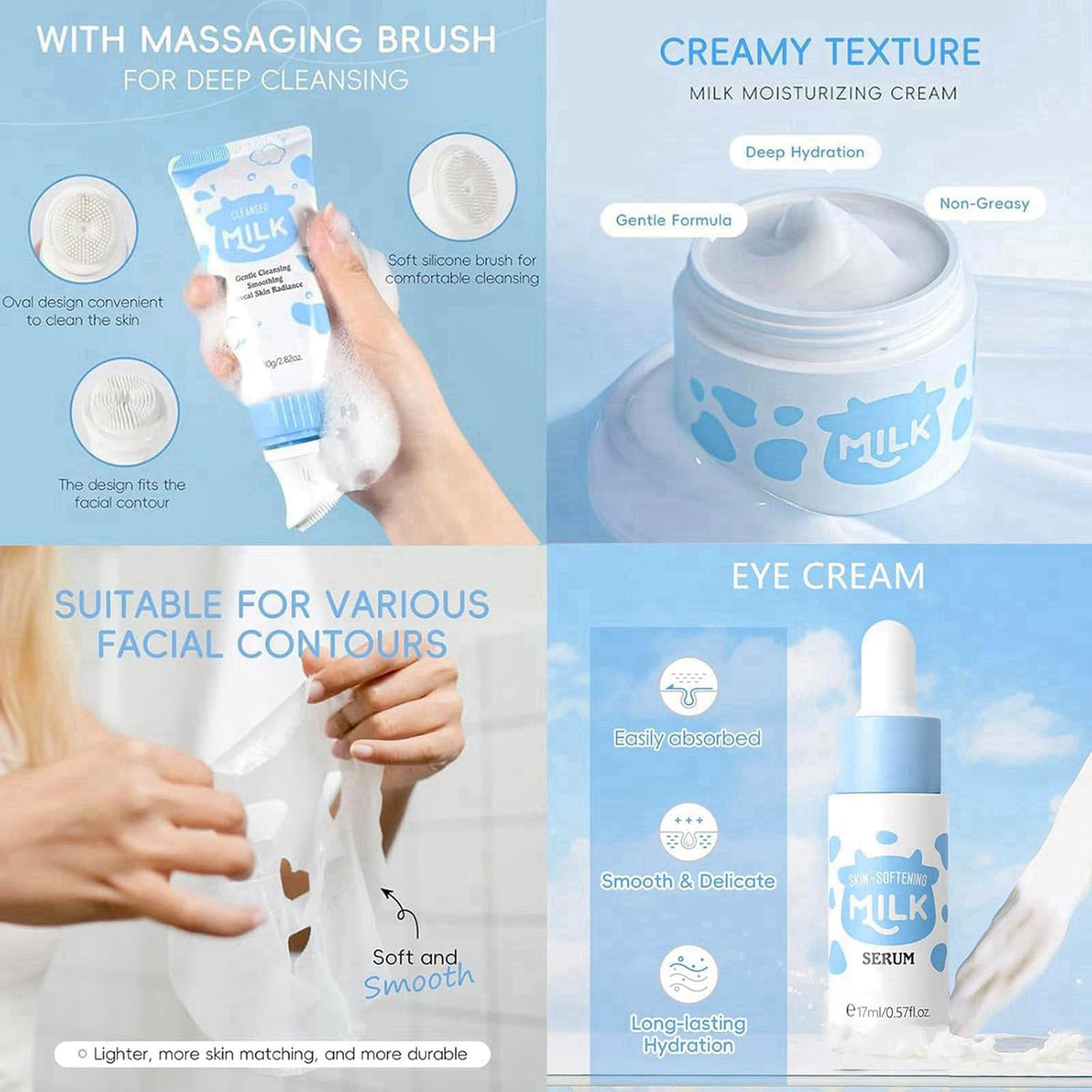 Milk Skin Care Set for Kids Teens 12 IN 1 Moisturizing