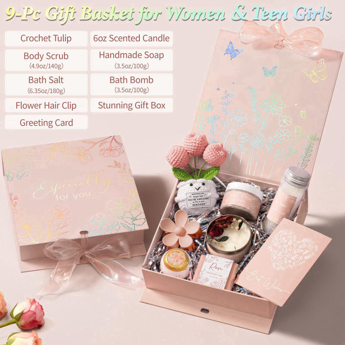 MAYICIVO Spa Gifts Baskets for Women, Bath Sets Christmas Birthday Gifts for Women – close-up detail