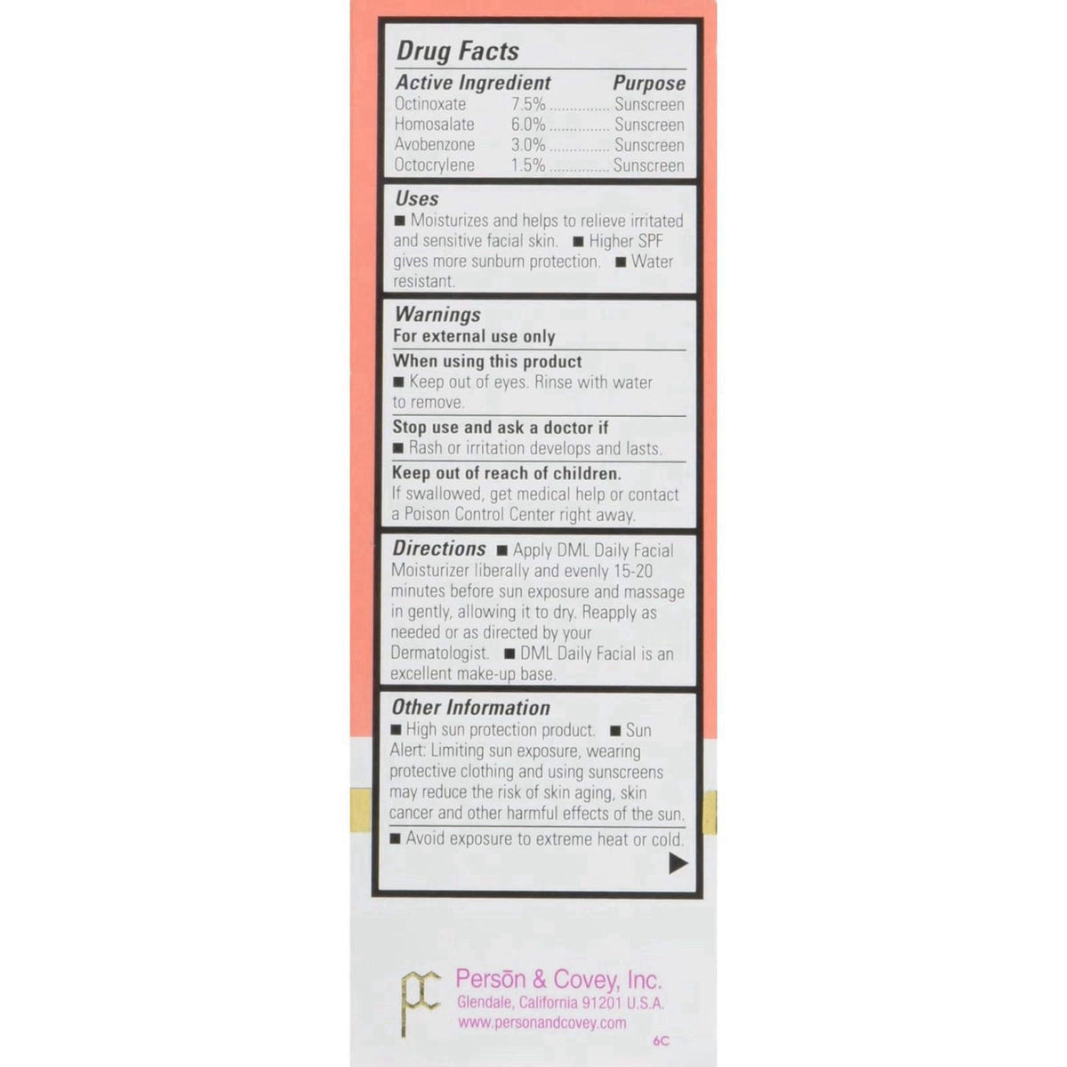 DML Facial Moisturizer SPF 25, 1.5 Oz (3 Pack) (SG_B0064JD6VQ_US) – packaging and label