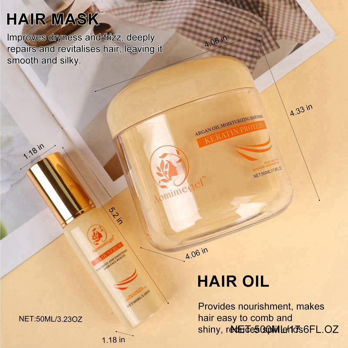 Collagen Repair Hair Mask Argan Oil Set 16 9 fl oz 2 fl oz by Aomimegel — view 6