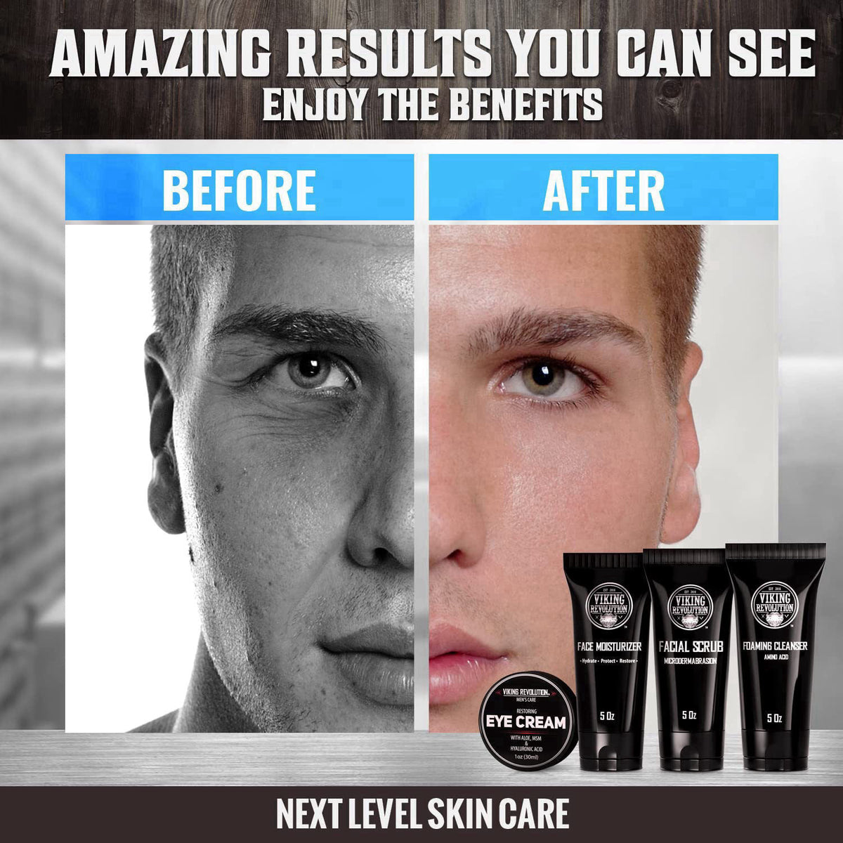 Viking Revolution Men's Facial Skin Care Kit - 4 Piece Set – packaging and label