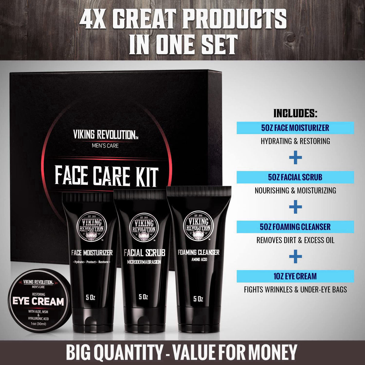 Viking Revolution Men's Facial Skin Care Kit - 4 Piece Set – full view