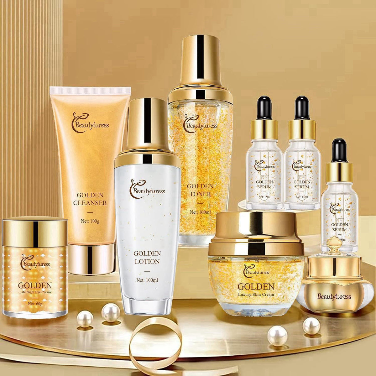 Golden Facial Skin Care Set with Cleanser Toner Lotion Face