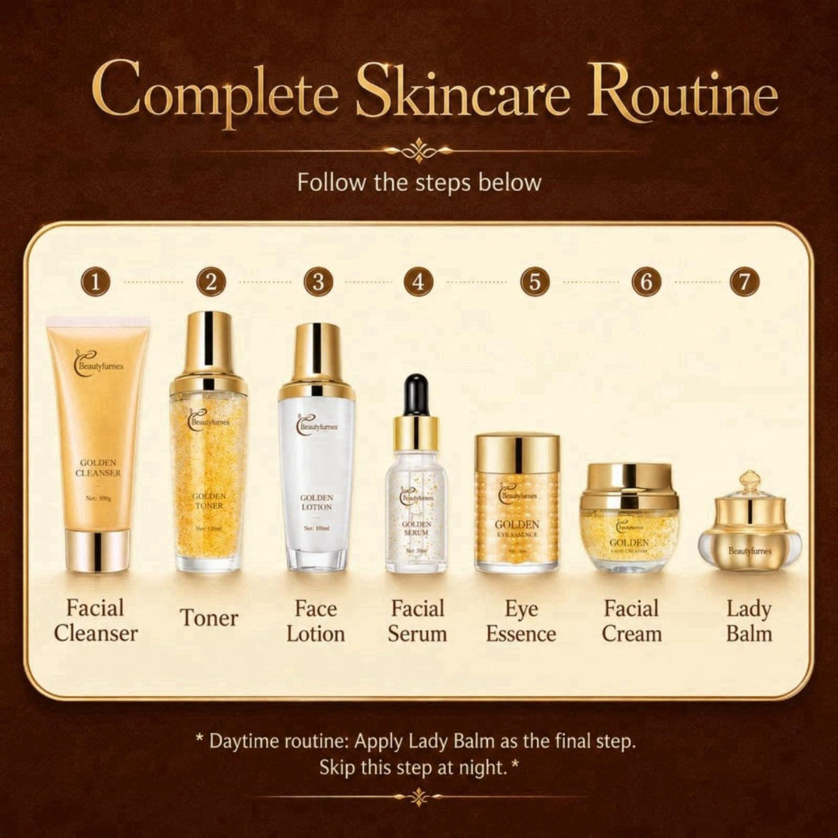 Golden Facial Skin Care Set with Cleanser Toner Lotion Face