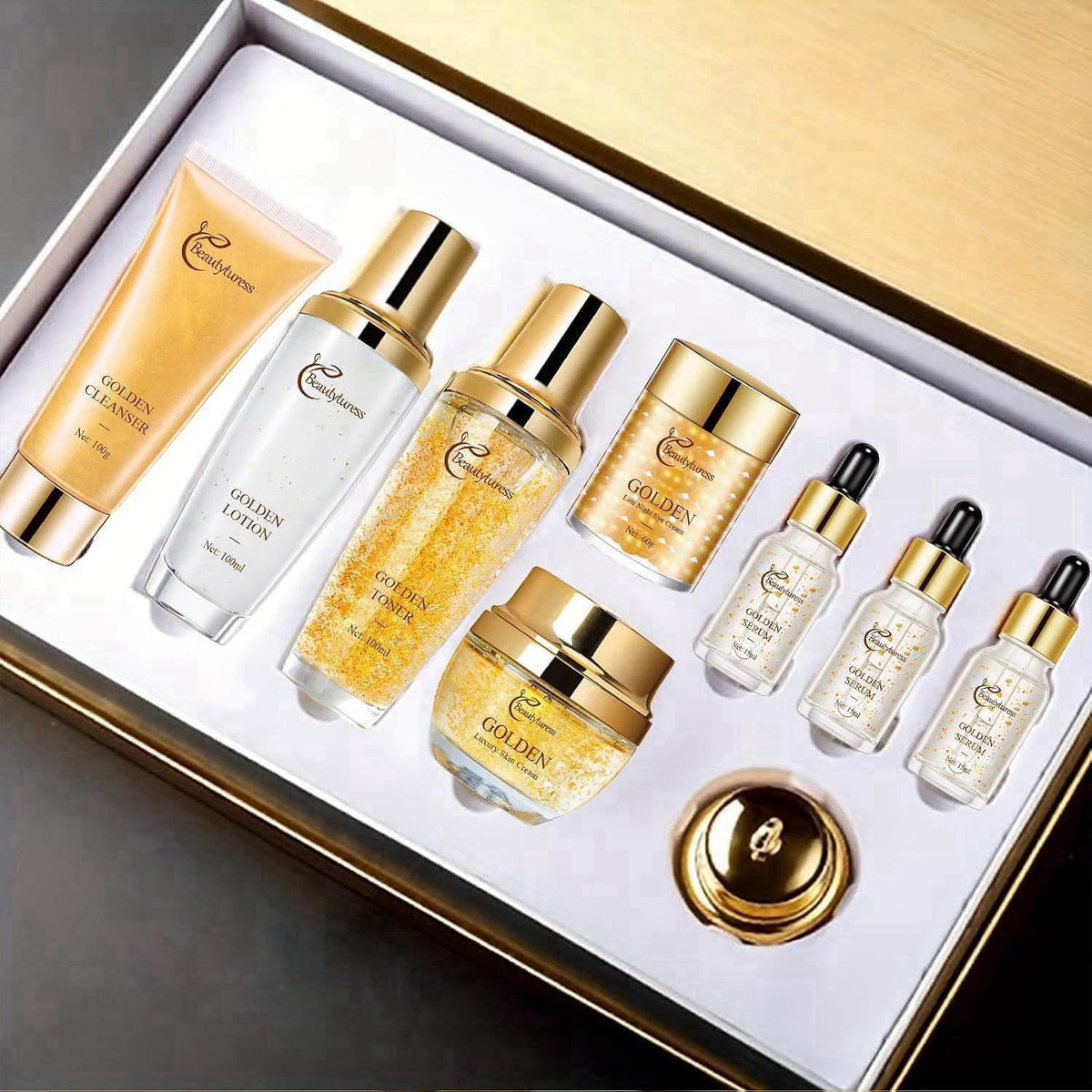 Golden Facial Skin Care Set with Cleanser Toner Lotion Face