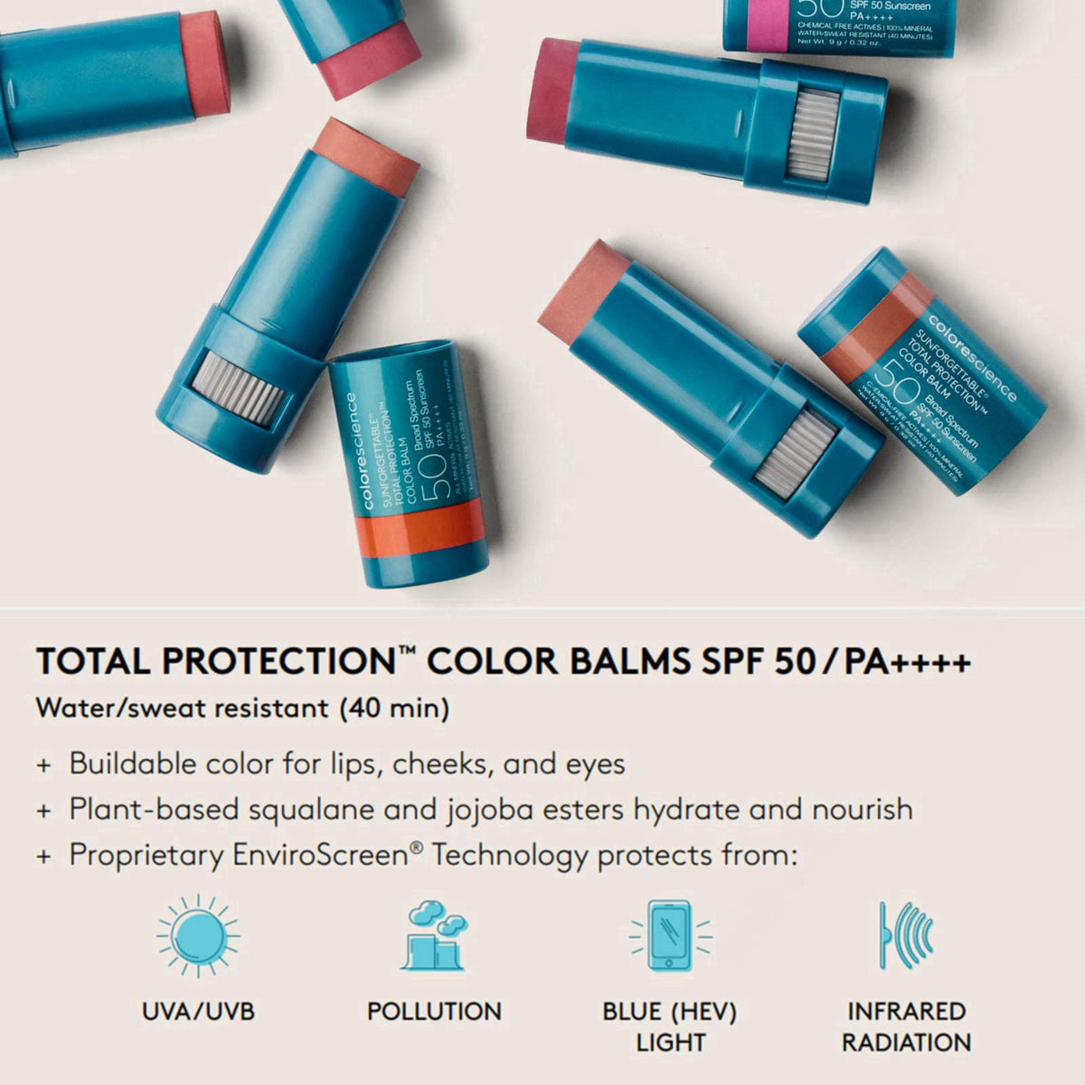 Colorescience, Total Protection Color Balm, SPF 50 – Lip Sunscreens on display