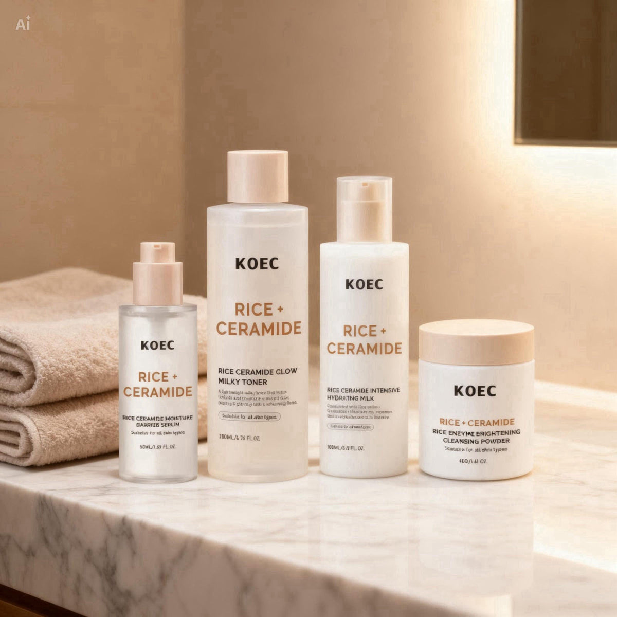 Rice Korean Skincare Set 4 Step Routine with Face Wash Toner
