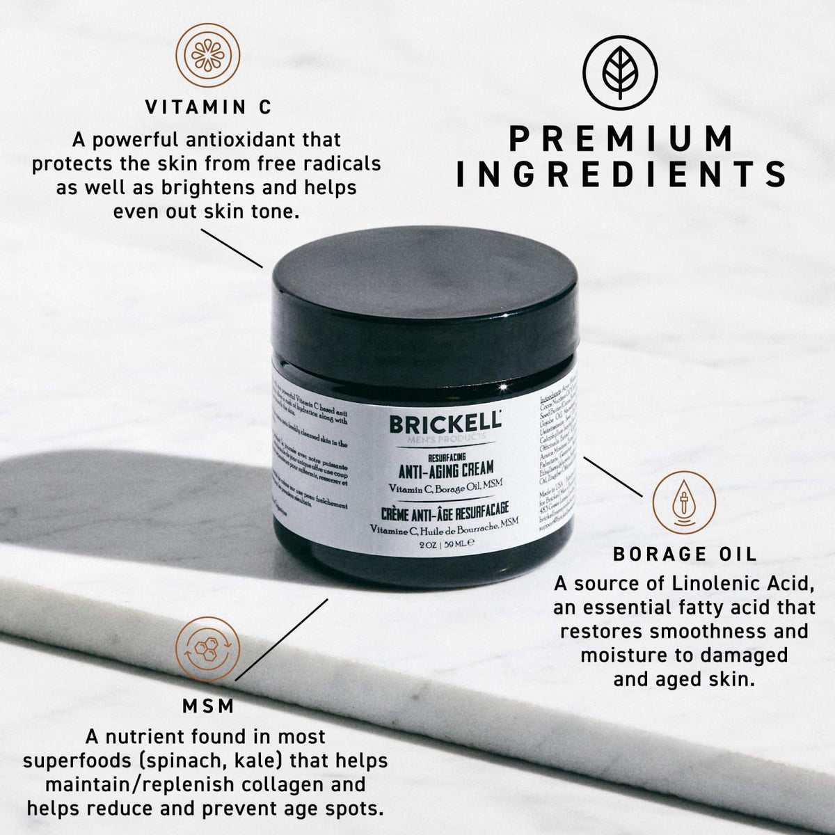 Brickell Men's Products Resurfacing Anti-Aging Face Cream For Men, Face Moisturizer For Wrinkles, With Vitamin C, Jojoba