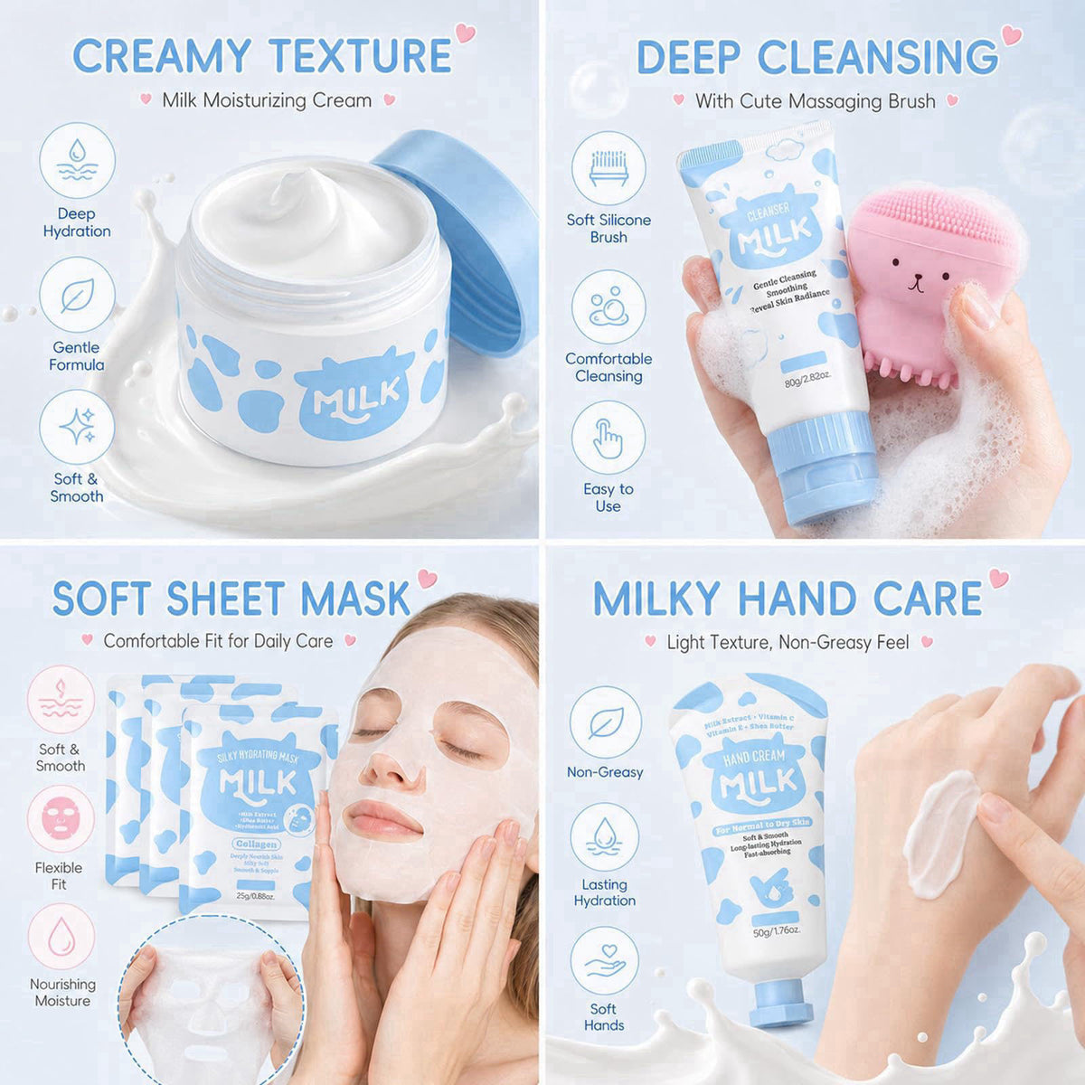 Milk Skin Care Set for Kids Teens 12 IN 1 Moisturizing Milk