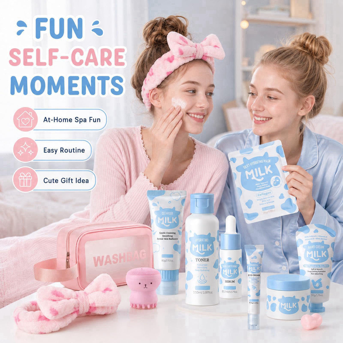 Milk Skin Care Set for Kids Teens 12 IN 1 Moisturizing Milk