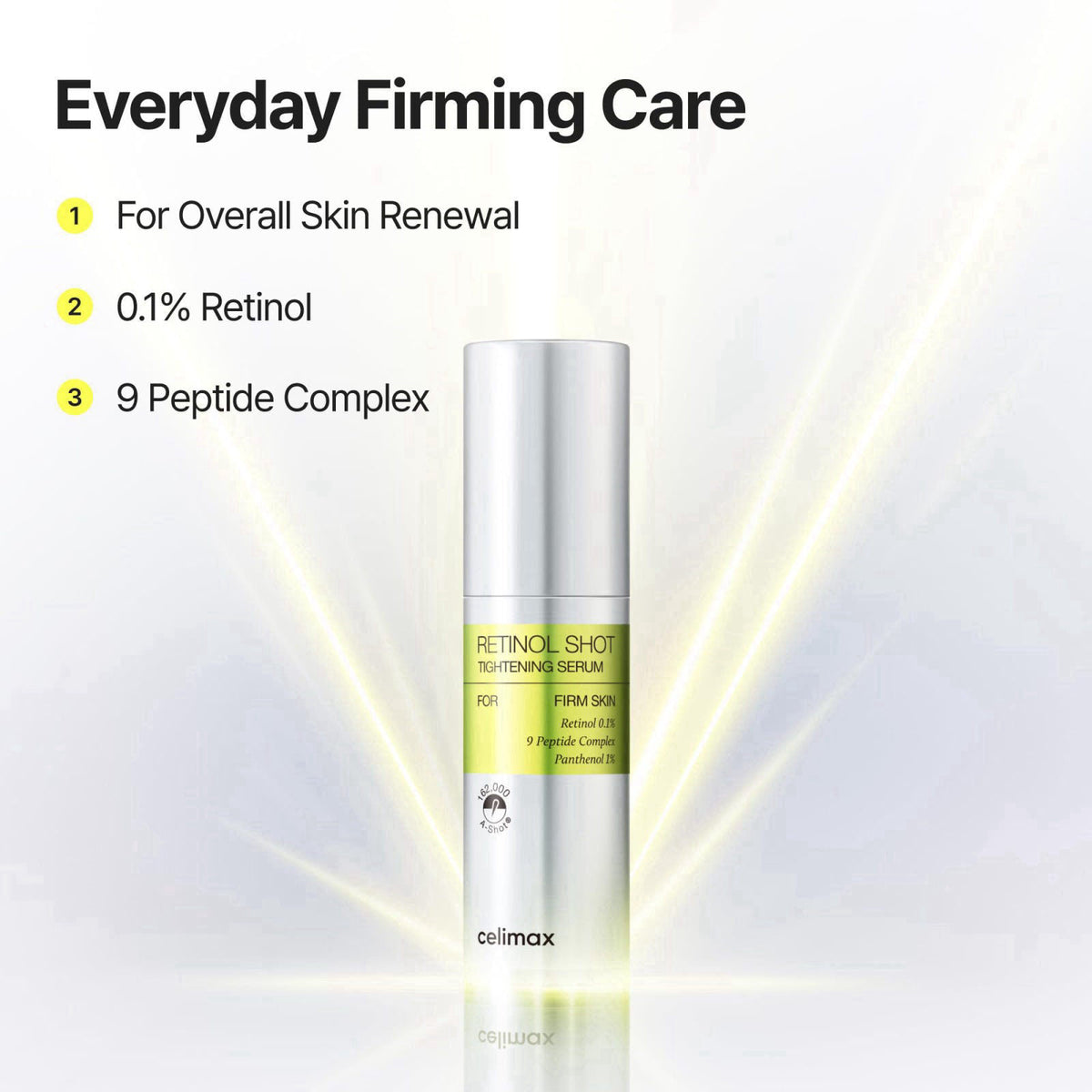 celimax The Vita A Retinal Shot Tightening Booster (Global Set, 1.61 fl.oz) – back view and specifications