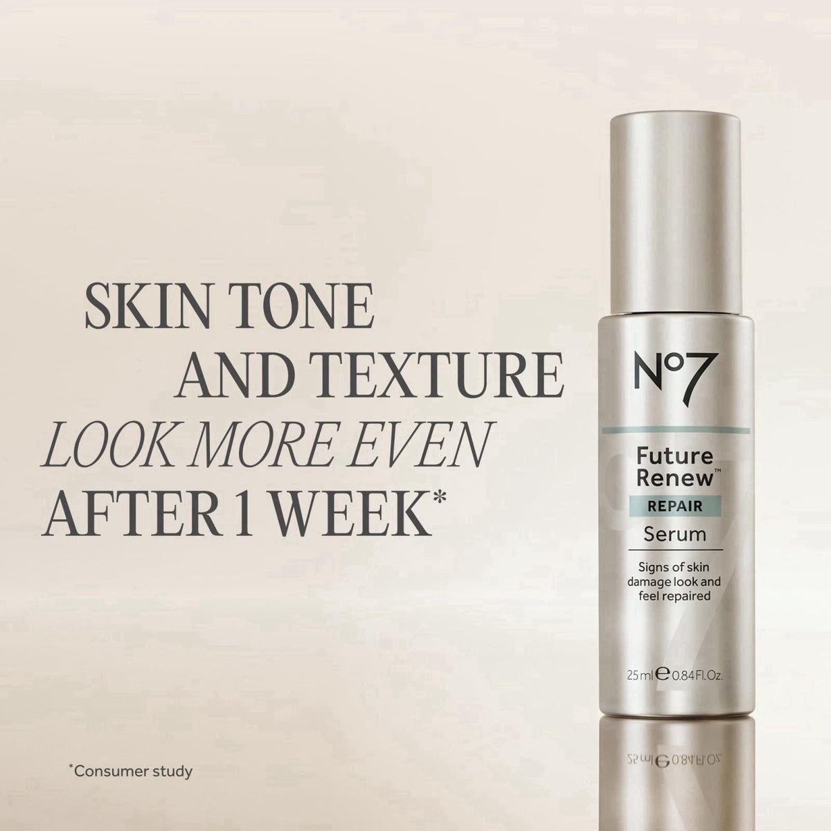 No7 Future Renew Damage Reversal Anti Aging Face Serum, 0.84 Fl Oz – packaging and label