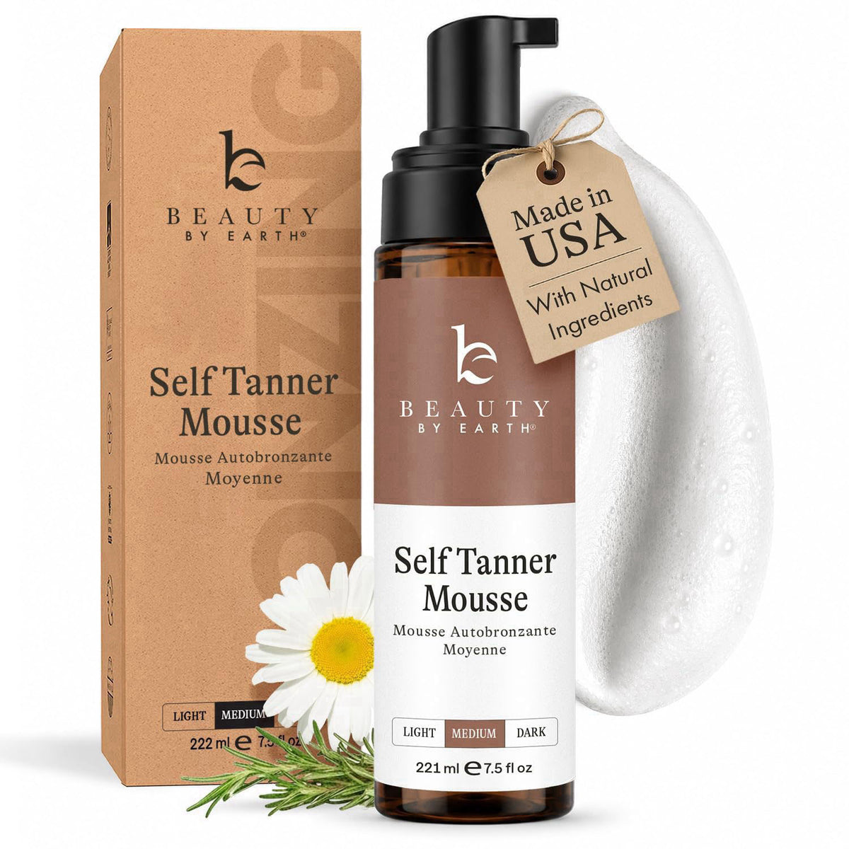 Beauty by Earth Self Tanner Mousse - USA Made with Natural & Organic Ingredients – product photo (Body Self-Tanners)