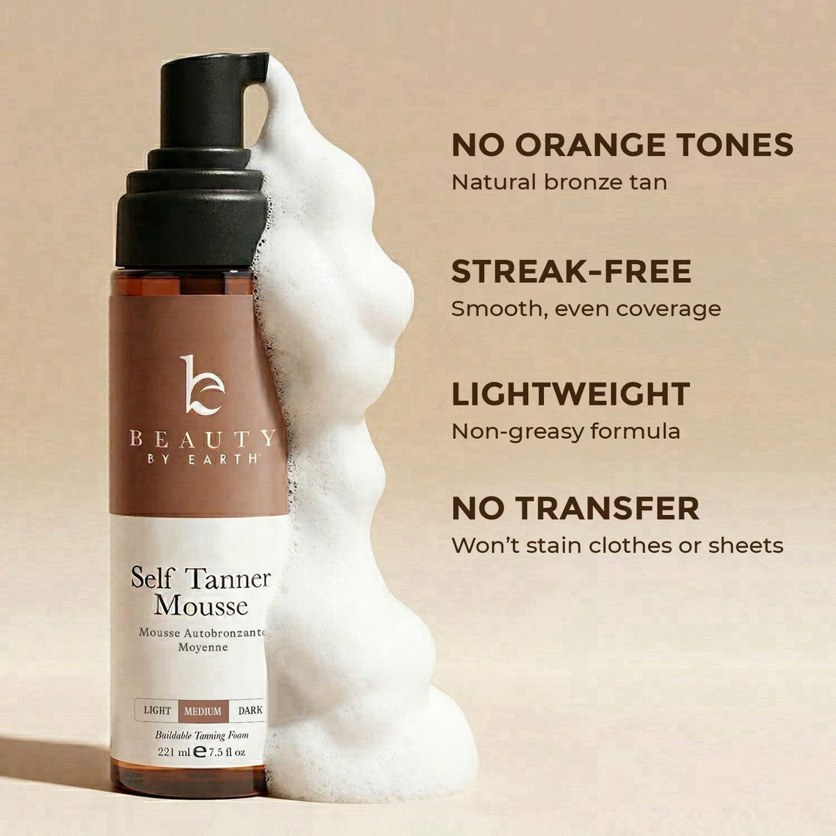 Beauty by Earth Self Tanner Mousse - USA Made with Natural & Organic Ingredients – packaging and label