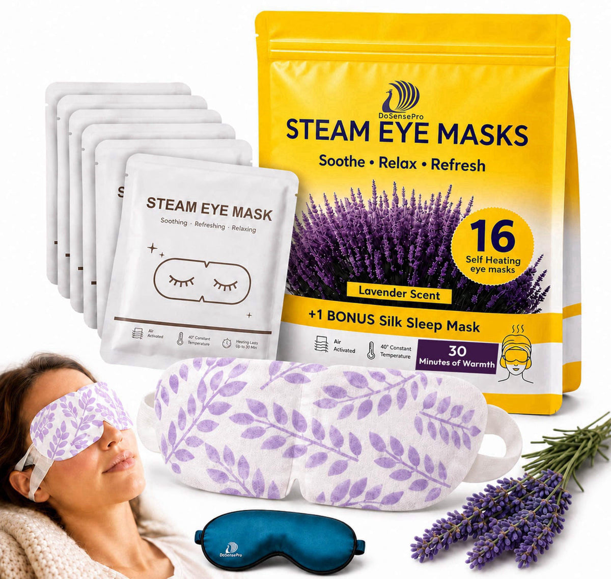 Lavender Steam Eye Mask for Dry Eyes Self Heating 16 Pack by DoSensePro — view 2