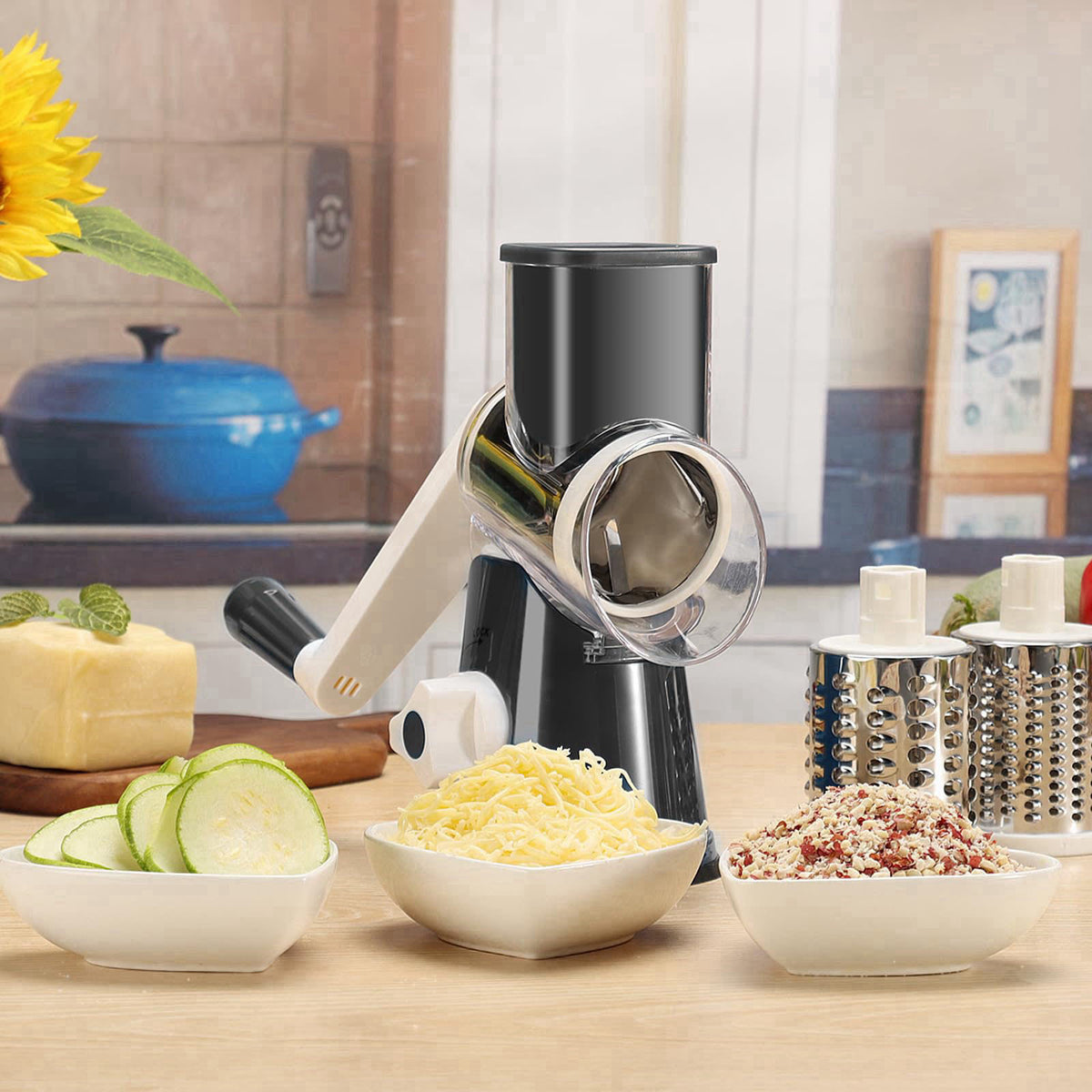 Cambom Rotary Cheese Grater Hand Crank Cheese Shredder Black