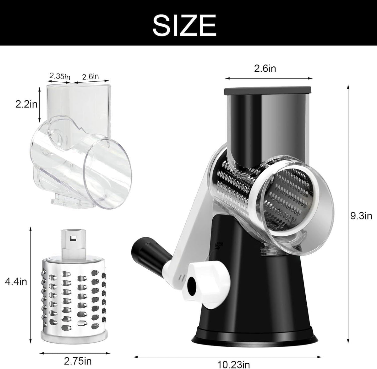 Cambom Rotary Cheese Grater Hand Crank Cheese Shredder Black