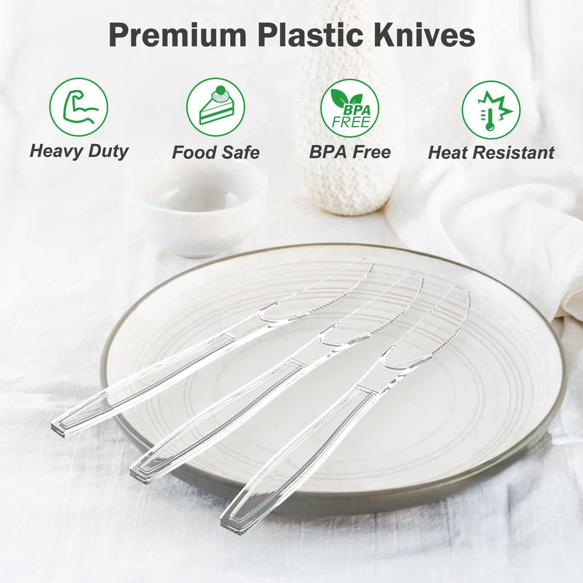 Dealusy 360 Count Extra Heavy Duty Clear Plastic Knives