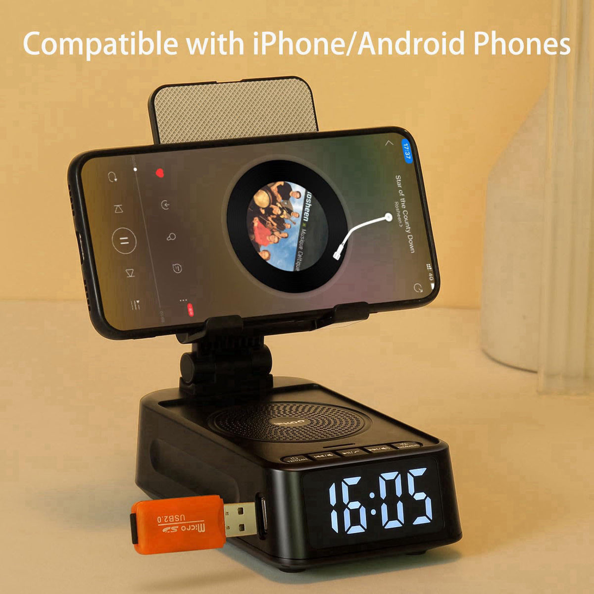 Gifts for Men Women Phone Stand with Bluetooth Speaker Clock