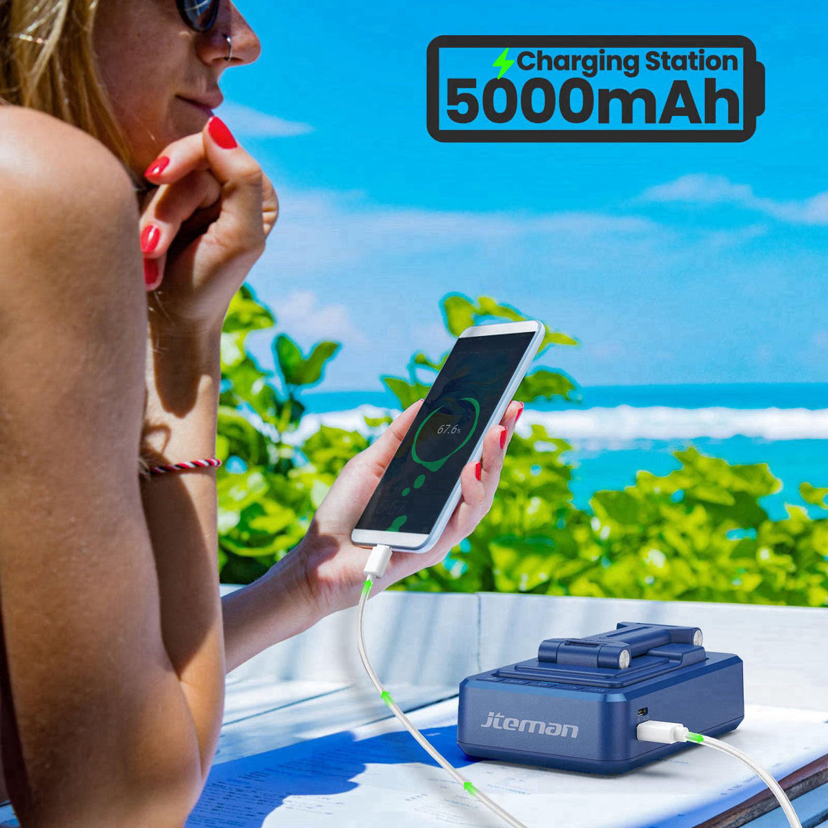 JTEMAN Cell Phone Stand with Bluetooth Speaker and Charging