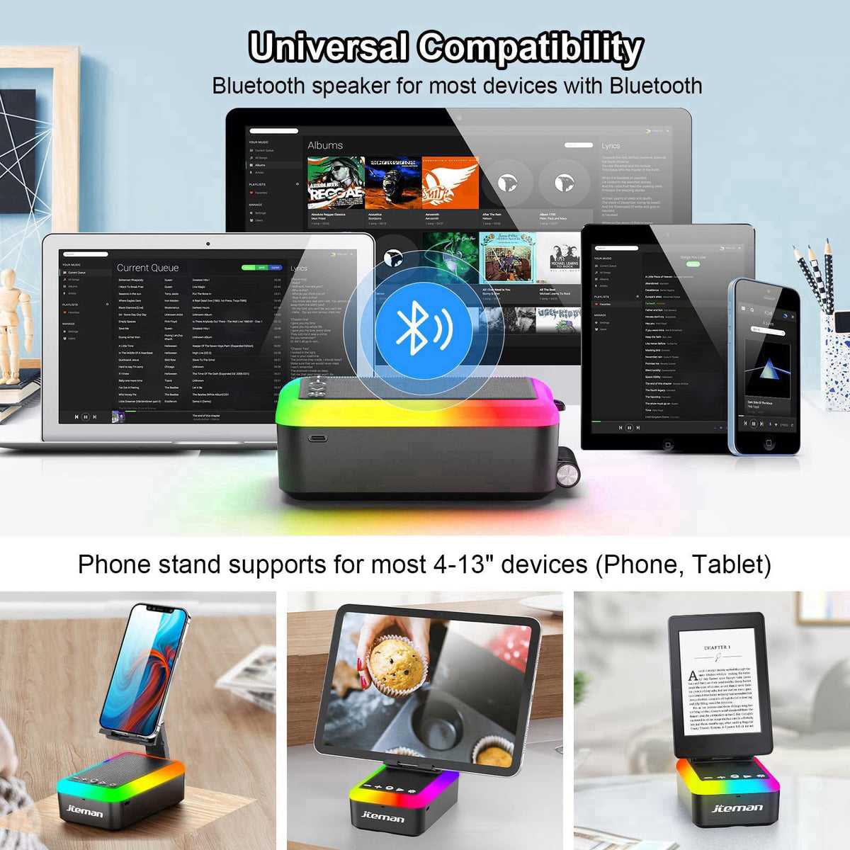 JTEMAN Gifts for Men Women Cell Phone Stand with Bluetooth