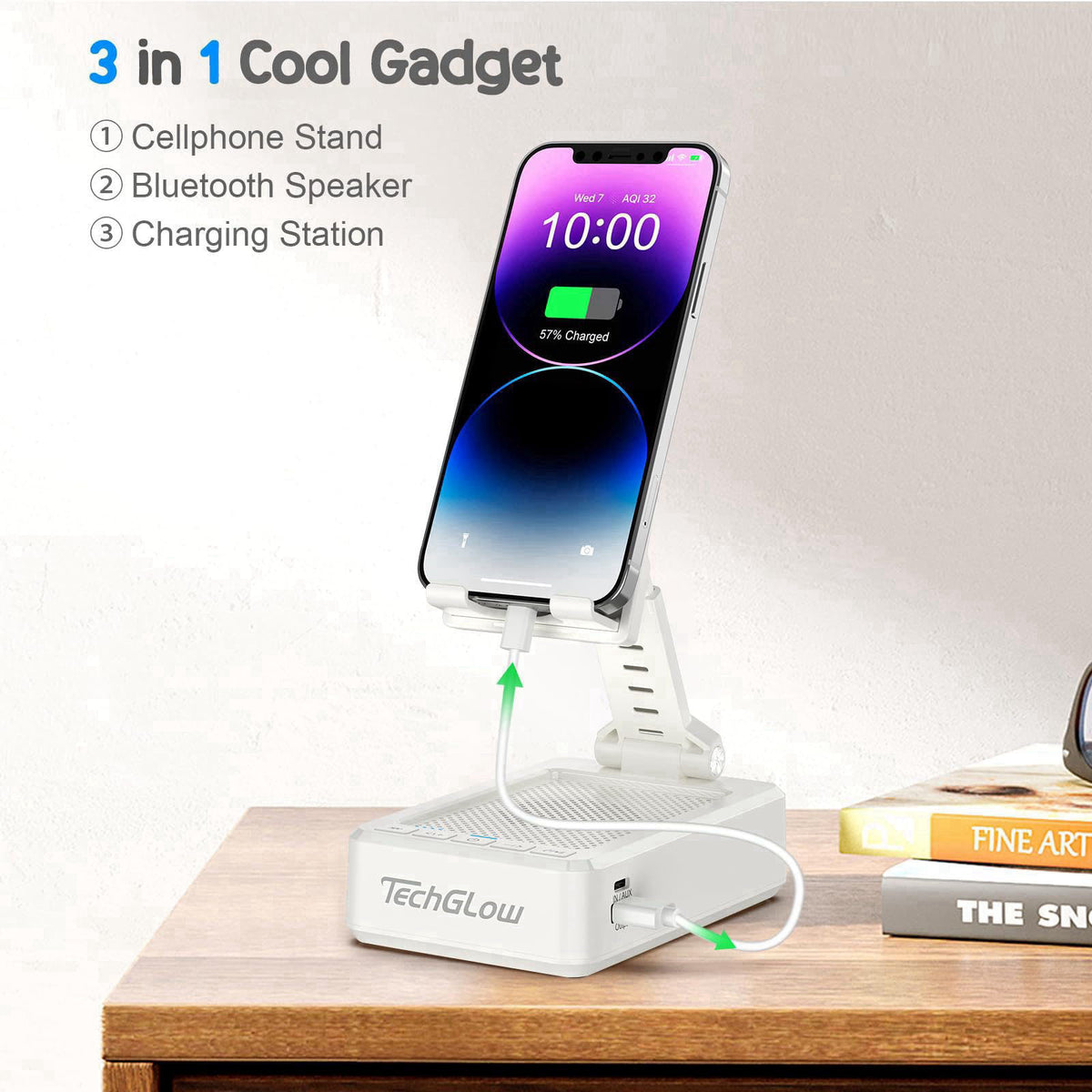 Foldable Cellphone Stand with Bluetooth Speaker and Charging