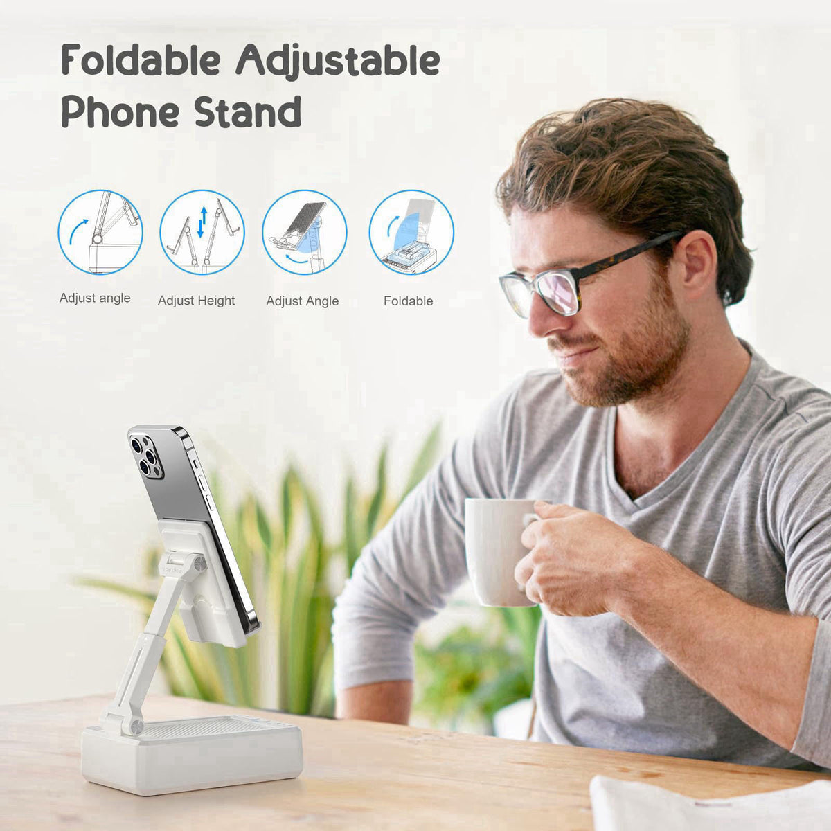 Foldable Cellphone Stand with Bluetooth Speaker and Charging