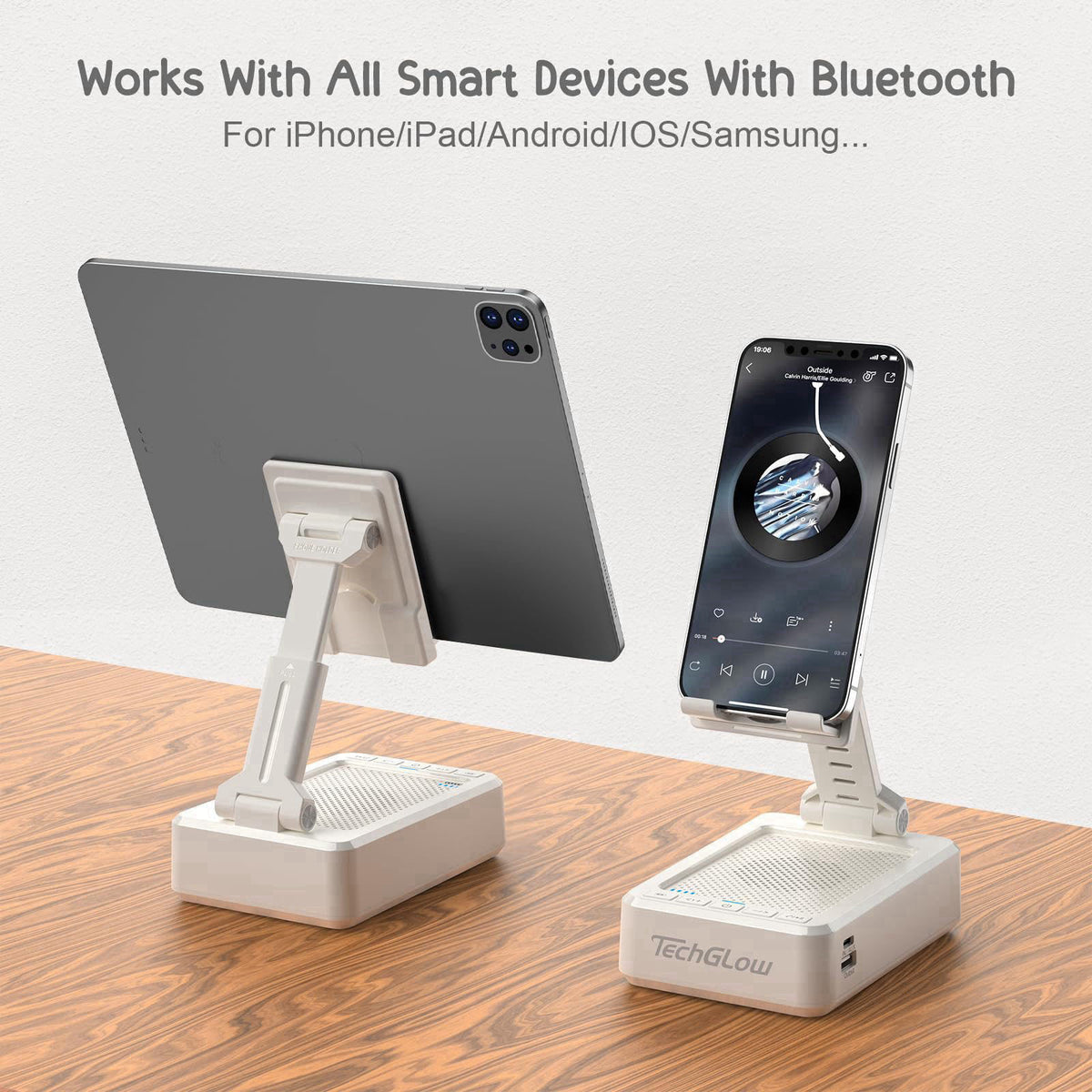 Foldable Cellphone Stand with Bluetooth Speaker and Charging