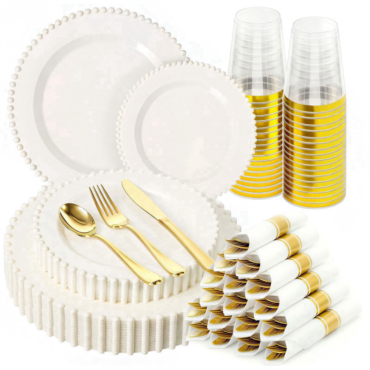 175pcs Plastic Dinnerware Set Ivory 25 Guests for Wedding